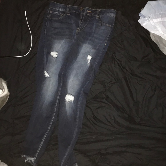 Mid rise ripped dark denim jeans - Picture 1 of 3